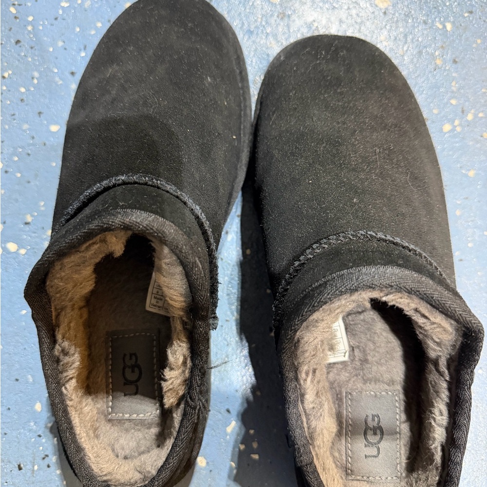 UGG Black Suede Mules with Shearling Lining